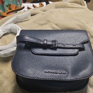 Michael Kors Dark Blue Pebbled Leather Crossbody Bag